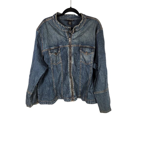 NOS Venezia Womens Denim Biker Jacket Y2K Rocker 26/28 - Picture 1 of 3